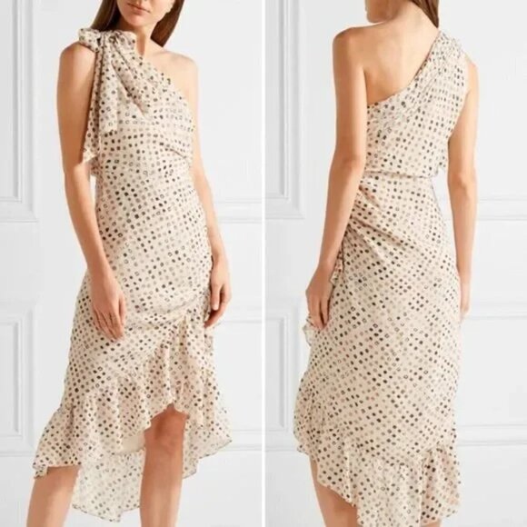 ULLA JOHNSON Imogen Ruffle One Shoulder Silk Dress in Safari Size 0 - Picture 1 of 8